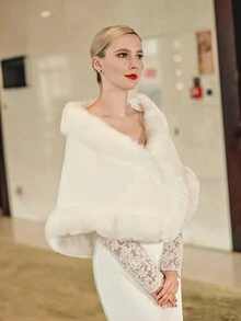 巴洛克风格时尚短款婚礼/派对/表演/保暖披肩，适合新娘秋季服装 - 白色 - 查看 4