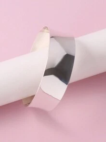 1pc Wide Smooth Silver-Plated Open Bangle Bracelet, Basic Wide Cuff Design
