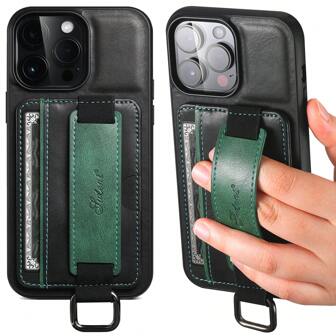 Suteni Pu Leather Wrist Strap Card Holder Phone Case Compatible With Apple/samsung/google/huawei/oneplus/xiaomi/ Xperia Devices