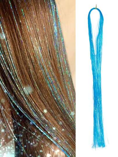 1pc Hair Tinsel Strands Long Staight Hair Extensions For Festivals Party Highlight Hair Pieces Sparkling Shiny Hair Extensions For Halloween
