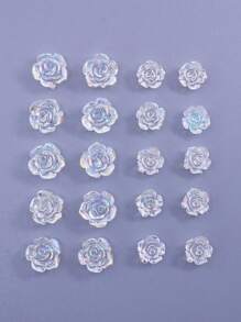 20pcs Aurora Borealis Rose Flower 3d Nail Art Decorations With 2 Sizes, Easy To Paste, Suitable For Wedding, Vacation, And Teenage Girls' Holiday Nails DIY Nail Charms Nail Gems Nail Supplies