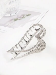 1pc Valentine's Day Metal Heart Clip Minimalist Textured Metal Hair Claw Barrette Hair Accessory, Silver - Silver - View 4