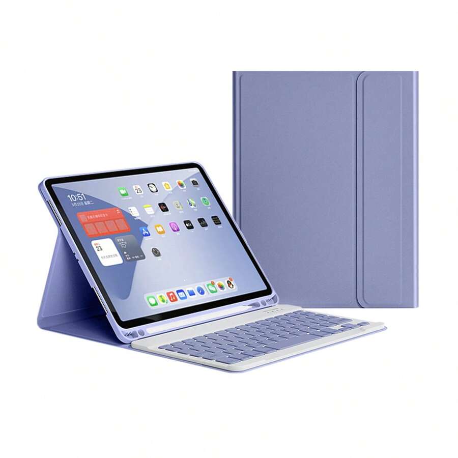 1pc Protective Case With Keyboard - Purple - View 1