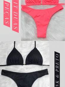 Kit 2 Biquínis Cortininha Calcinha Asa Delta Fio Duplo de amarrar - Preto - Visão 1