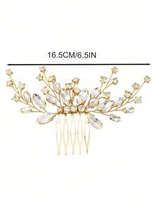 1pc Bridal Alloy & Rhinestone Hair Comb, Perfect For Wedding, Party And Gathering Royal Tiaras. Valentine's Day Accessories - Gold - View 3