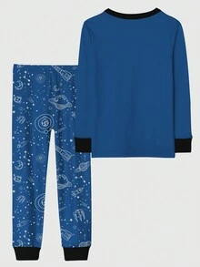 男孩星系和宇航員印花緊身睡衣套裝 - 藍色 - 查看 2