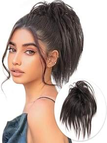 Claw Clip Messy Bun Hair Piece Chignon Hair Tinsel Mixed Glitter.Claw Clip Ponytail Hairpieces Synthetic