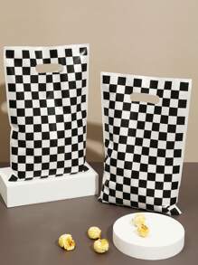 10/20/50 piezas Bolsas a cuadros negras y blancas, bolsas de caramelos con temática de carros de carreras para fiesta, decoraciones de fiesta con temática de carros de carreras para fiesta de cumpleaños de carros, vuelta a la escuela, Día de San Valentín