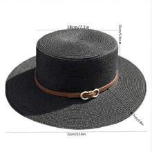 1pc Classic Retro Flat Top Leather Stripe Design Hat For Women, Daily Wear, Travel Shading, Beach Photography, Dance Etiquette Hat