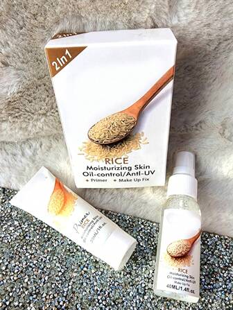 Kit Primer arroz y fijador de maquillaje 2 en 1