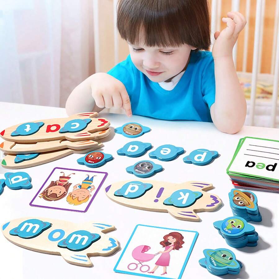 Universe Wooden CVC Word Reading Sorting Games Alphabet Learning Cards ...