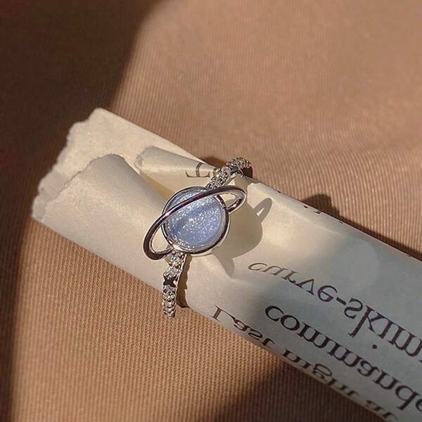 1pc Elegant & Unique Design Dreamy Blue Planet Ring, Finger Ring For Women