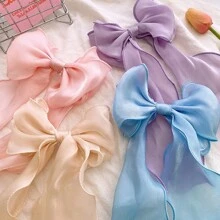 Mesh Ribbon Bowknot Hair Clip With Streamers For Girls, Large Hairpin Headwear Cute - Pink - View 3