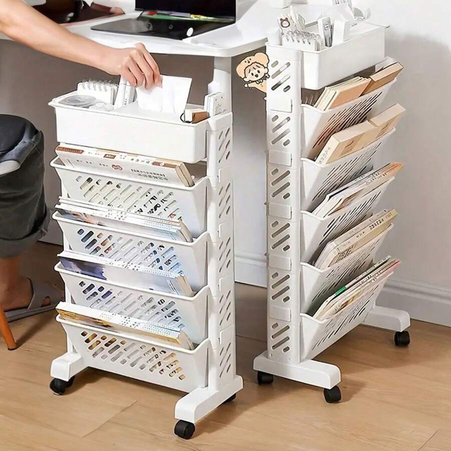 1 件可拆卸帶輪儲物籃 - 適合家庭、書房和客廳的緊湊型辦公桌收納籃 - 白色 - 查看 1