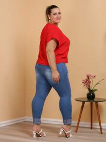 Blusa Plus Size Tamanho Grande 46 Ao 50 Botao Forrado - Vermelho - Visão 6