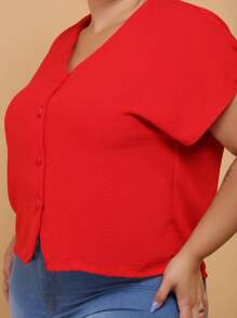 Blusa Plus Size Tamanho Grande 46 Ao 50 Botao Forrado - Vermelho - Visão 7