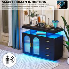 Lvifur 40" LED Buffet Cabinet with Wireless Charging Station,Auto Sensor RGB 20-Color Dimmable Sideboard with Human Body Induction,Coffee Bar Cabinet with 1 USB&Type-C Port for Living Room