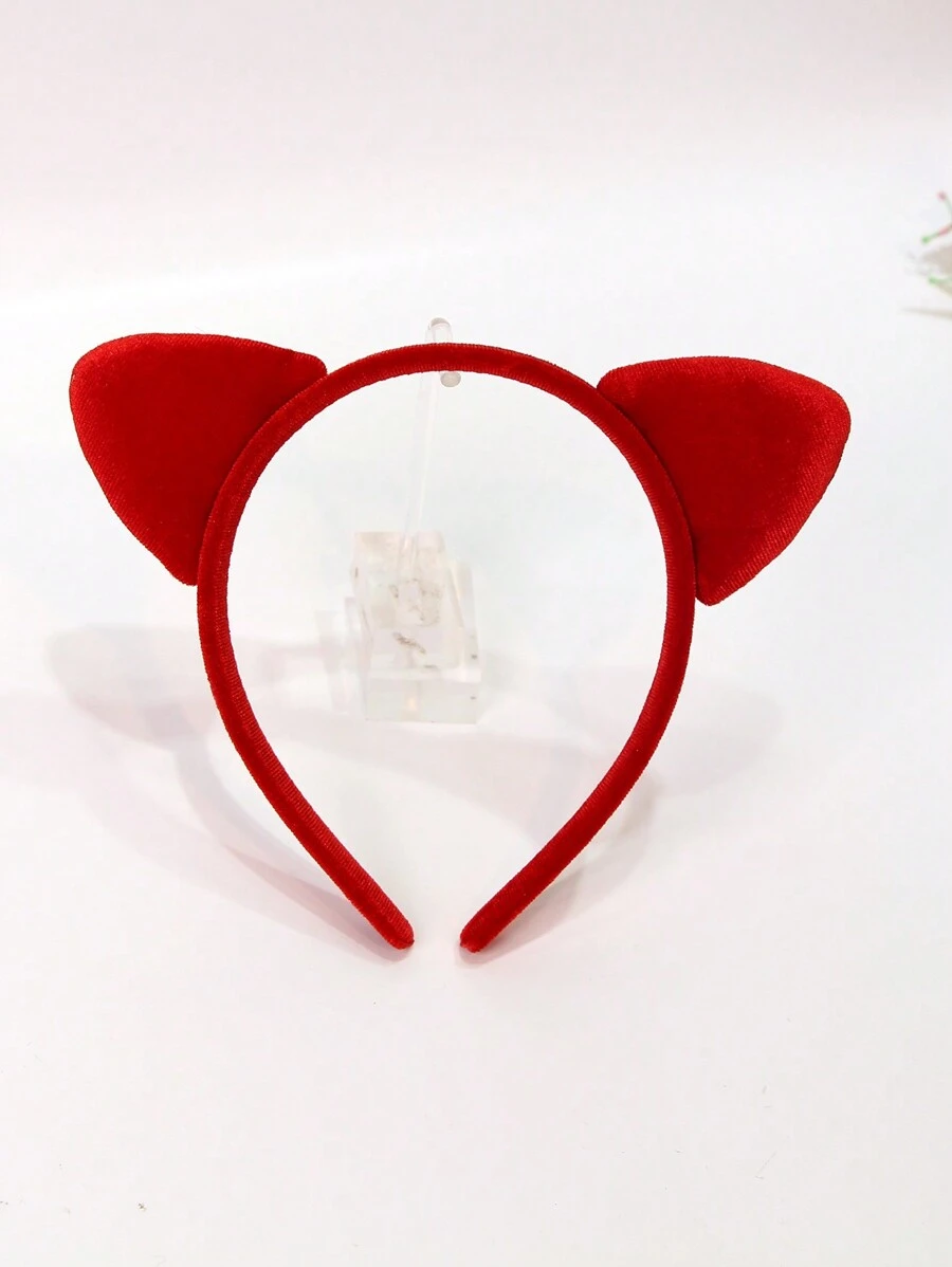 1 Pieza Diadema Con Orejas De Gato Rojas - Rojo - Ver 1