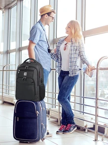 15.6 英寸背包，大容量周末过夜包旅行背包，航空公司认可的防水笔记本电脑背包礼物，休闲背包，带 USB 端口的学校背包，最佳情人节露营徒步旅行黑色包多功能便携式时尚休闲度假趣味礼物圣诞节感恩节礼物 - 黑色 - 查看 10