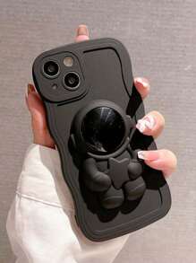 1 Pieza Funda De Teléfono Sólido Con Patrón De Onda De Astronauta 3d Compatible Con Iphone - Negro - Ver 2