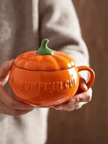 1pc Pumpkin Shaped Ceramic Cup For Steamed Eggs, Milk Tea, Breakfast, Oatmeal, Pudding, Kitchen, Christmas Gift