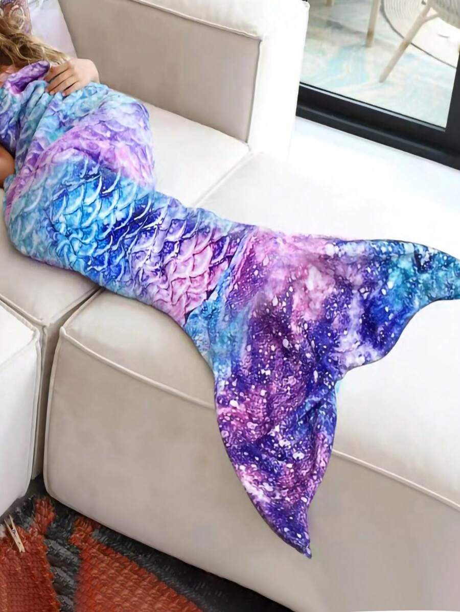 1 件装年轻女孩舒适温暖法兰绒可穿戴美人鱼尾巴毯 - 彩色 - 查看 1