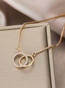 1pc Luxury Copper Zirconia Adjustable Infinite Symbol Bracelet For Ladies Daily Party Wedding - Yellow Gold - View 2