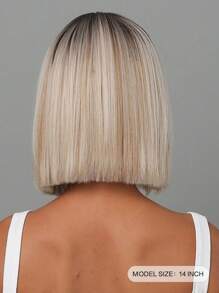 14 英寸浅金色深色发根和白色、黑色彩色中分短直发漂亮日常使用女士假发合成假发，角色扮演白色彩色合成假发女士高温假发中分直发假发假日日常时尚合成假发编织假发适合万圣节和圣诞节