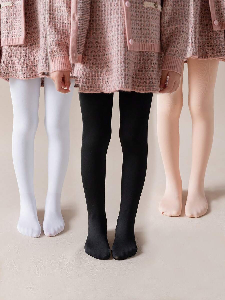 3双儿童保暖内衬紧身裤，纯色，保暖，适合秋冬季节，舞蹈服 - 彩色 - 查看 1