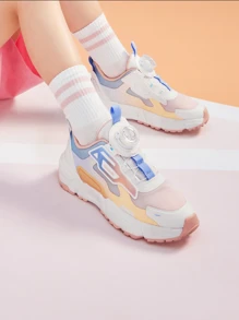 Balabala 1 par de zapatillas deportivas para niñas con hebilla giratoria y diseño cromático, parte superior de malla transpirable antideslizante y resistente al desgaste, adecuadas para todas las estaciones - Multicolor - Ver 1