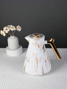 Termo de café de 1000ml con diseño de piedra blanca, estilo arábigo. Botella térmica de agua de vidrio rosa con doble aislamiento que mantiene la temperatura durante 12 horas. Termo de café aislado doble para café caliente, jugo y té, ideal para volver al colegio - mármol blanco - Ver 1