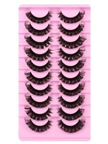 10 对 6-16 毫米俄罗斯条状睫毛蓬松水貂睫毛 3D 假睫毛俄罗斯卷睫毛假睫毛戏剧凌乱水貂睫毛纤长狐狸眼提升效果睫毛延长套装全睫毛条，可拉长和丰盈眼角美容化妆条状睫毛，睫毛，睫毛，假睫毛 - 黑色 - 查看 4