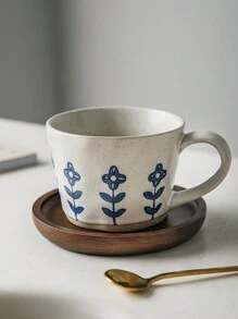 1 pièce Set de tasse à café en céramique, Tasse en céramique et Sous-tasse en bois, Convient pour un usage domestique et au bureau, Un excellent cadeau pour les amis à la rentrée scolaire