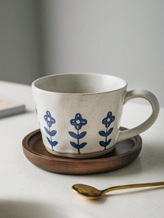 1pc Ceramic Coffee Mug Set, Ceramic Mug & Wooden Coaster Combo, Suitable For Home And Office Use, A Great Gift For Friends Back To School