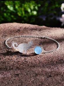 1入組貓玩球手環適合女士S925純銀藍晶和天河石手環情人節魅力四射手工製作精細的女士們首飾類禮品