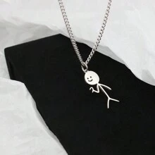 2入組棒人夫婦心形項鍊-獨特有趣的鈦鋼情侶項鍊 - 銀色 - 查看 2
