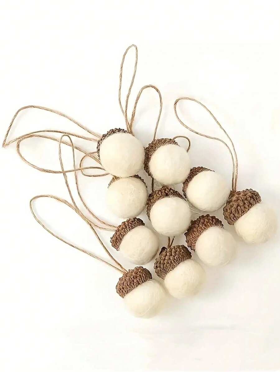 White Felt Acorn Ornaments Fall Hanging Ornaments 6/10/12/24Pieces Felt Acorn Garland For Tree Farmhouse Acorn Room Woodland Party Decor For Fall Christmas - White - View 1