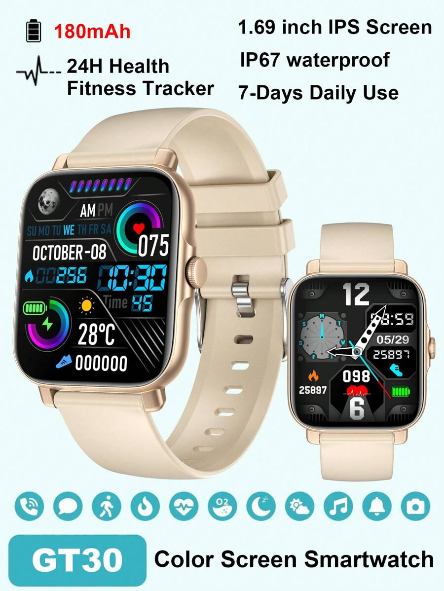 智能手錶帶功能,心率,血壓,血液氧氣監測,運動計步器手環 - 金色 - 查看 1