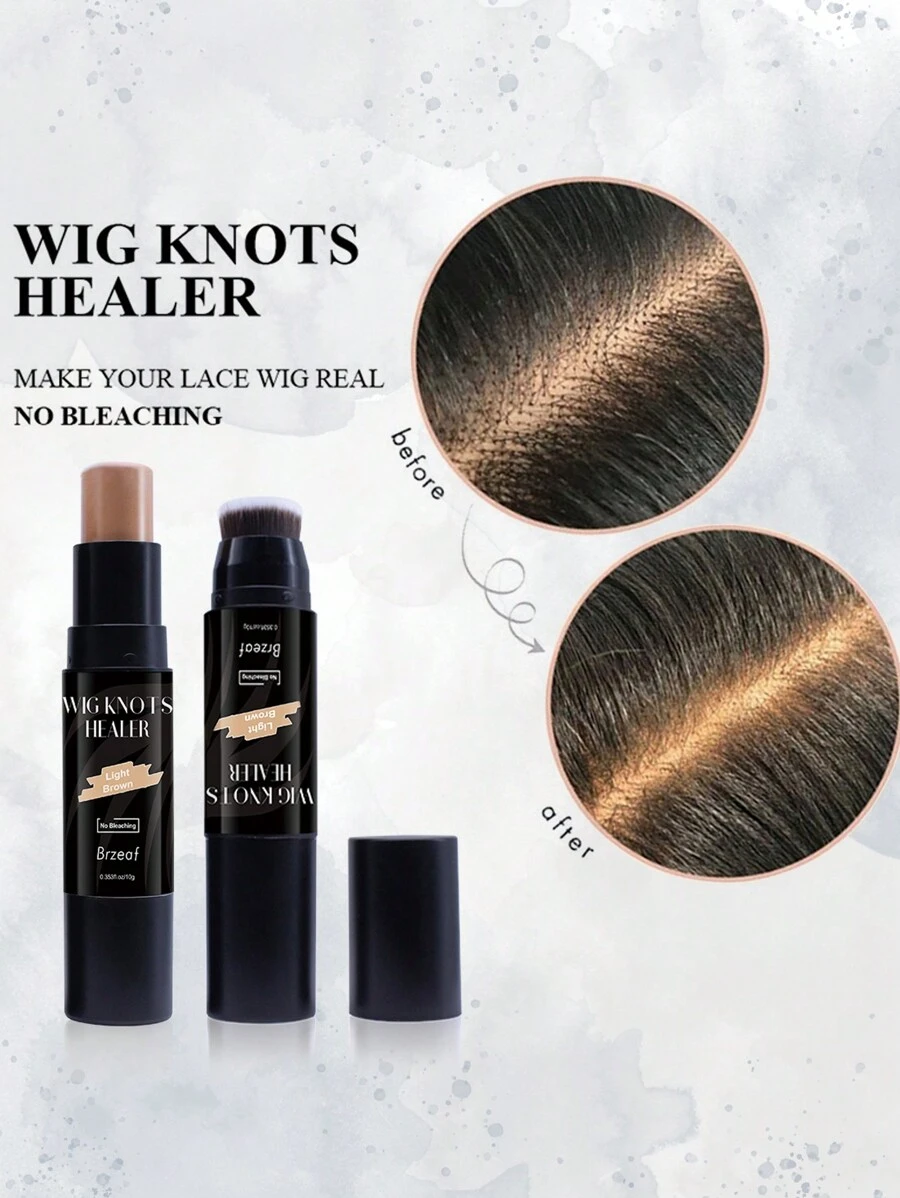 蕾絲假髮用假髮結遮瑕棒,蕾絲染色遮瑕棒,假髮結修復器帶刷子便攜式,髮色棒不可漂白前額,髮際線假髮,淺棕色-01 - 巧克力棕 - 查看 1