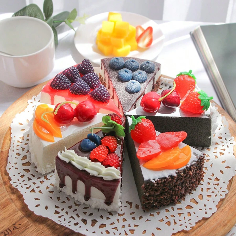 6 Piezas Modelo De Pastel De Cumpleaños Con Crema Realista Y Modelo De Pastel De Frutas Con Forma Triangular Y Modelo De Tarta Y Modelo De Pan Para Decoración Del Hogar Y Atrezo Fotográfico - Multicolor - Ver 1