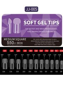 550 Stuks Medium Vierkant Zachte Gel Nagel Tip, Volledige Dekking Nagel Tips Voor Losweken Nagel Tips Helder Pre-Buff Valse Druk Op Nagel Met Case Voor Nagelsalons En Diy Nail Art, 11 Maten Druk Op Nagels Nagelbenodigdheden
