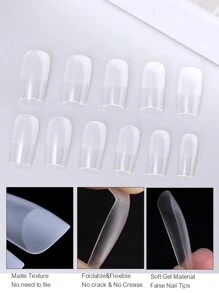 550 Stuks Medium Vierkant Zachte Gel Nagel Tip, Volledige Dekking Nagel Tips Voor Losweken Nagel Tips Helder Pre-Buff Valse Druk Op Nagel Met Case Voor Nagelsalons En Diy Nail Art, 11 Maten Druk Op Nagels Nagelbenodigdheden
