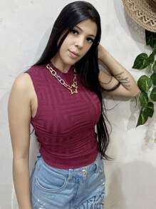 Women Knit Tops - Màu Đỏ Sâu - Xem 4