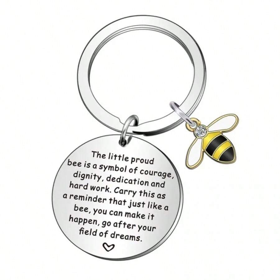 1pc European And American Style Bee Shaped Stainless Steel Keychain, Teacher's Day Gift - Multicolor - View 1