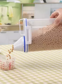 1pc, 2kg Capacity Rice Storage Container With Measuring Cup, Airtight Cereal Dispenser For Rice, Cereals, Grains, Flour, Dog Food And Cat Food, Moisture-proof- Insect-proof Household Food Storage Container For Home Kitchen Supplies - White - View 1