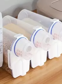 1pc, 2kg Capacity Rice Storage Container With Measuring Cup, Airtight Cereal Dispenser For Rice, Cereals, Grains, Flour, Dog Food And Cat Food, Moisture-proof- Insect-proof Household Food Storage Container For Home Kitchen Supplies - White - View 5