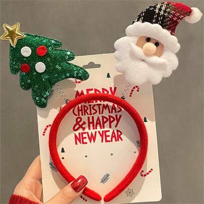 Glittery Christmas Tree & Santa Claus Party Headband,Christmas