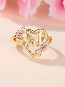 Vanel 1入組時尚宮廷風格雙顏色打開圓環帶心&字母&花元素,26可用,完美禮品適用於適用於日常穿著 - 金黃色 - 查看 7