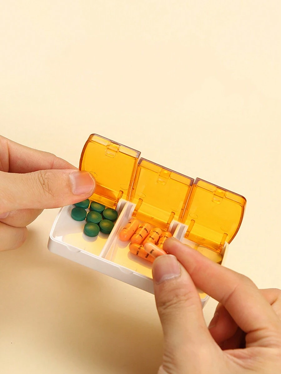 3-compartment Matte Clear Pill Organizer Case, Easy Carry Morning Noon Night Flip Top Pill Box, Pill Splitting Storage Container - Orange - View 1