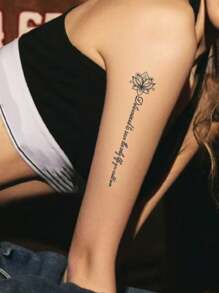 1入組蒲公英花&英語設計防水臨時紋身貼適用於女性手臂或者後,性感風格 - 黑色 - 查看 2